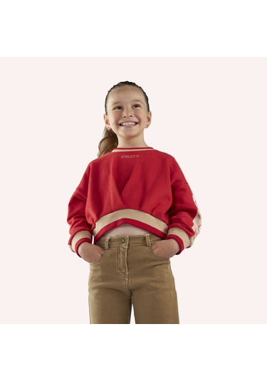 Kız Çocuk Kolları Parça Detaylı Sweatshirt Kırmızı 2421gk08049-4979 001