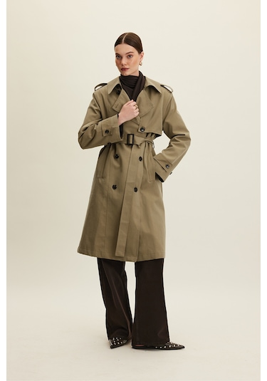 Anıka Kruvaze Kemerli Trençkot Haki Haki