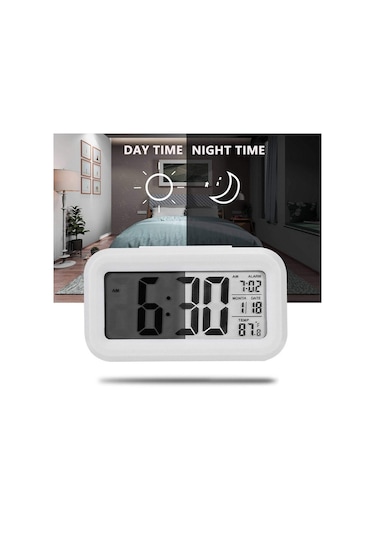 Lcd Işıklı Sensörlü Termometreli Alarmlı Dijital Masa Saati + Pil (253622563)