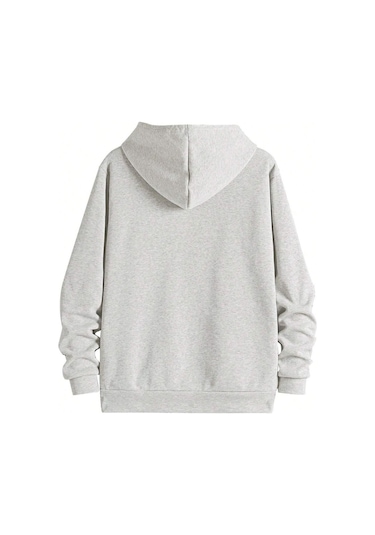X X Yüz Fermuarlı Hırka Sweatshirt - Gri Baskılı Oversize Kışlık Kalın Kapüşonlu Gri