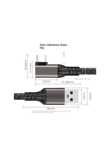 Oculus Quest İçin 1/2 0.5 M Usb-a - Usb-c Kablosu 3a Usb3.2 Gen2 Hızlı Şarj Bağlantı Kablosu Vr Kulaklık 10 Gbps Veri Aktarım Kablosu