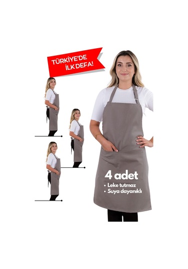 4 Adet Simple Ayarlanabilir Askılı Mutfak Önlüğü Antrasit