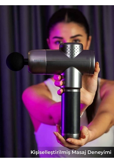 Profesyonel Şarjlı 5 Başlıklı Masaj Tabancası Vurmalı Titreşim Spor Aleti Gri