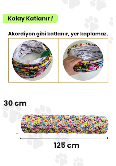 Miyav Kalp Desenli Katlanabilir Uzun Kedi Tüneli 125 CM