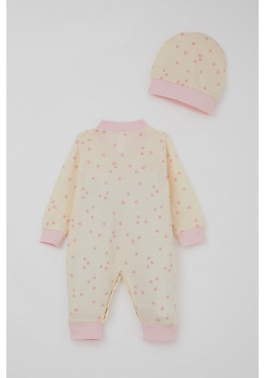 Breeze Kız Bebek Tulum Çiçek Desenli 0-6 Ay, Krem Krem