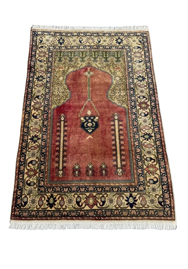 El Dokuma Eskitme Bünyan Halısı Seccade 100x145 Kiremit Namazlık Yün Kiremit