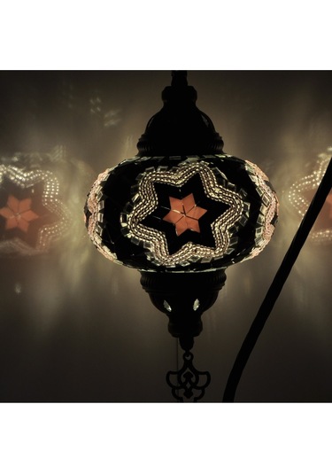 Dekoratif Abajur Ayaklı Masa Lambası Mozaik Dekorasyon Lamba Mor - Pembe