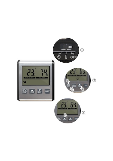 Dijital Fırın Termometresi Et Mutfak Alarm Zamanlayıcı Fonksiyonu Sıcaklık Ölçer Izgara Pişirme Gıda Barbekü Et Probu Lcd Ekran