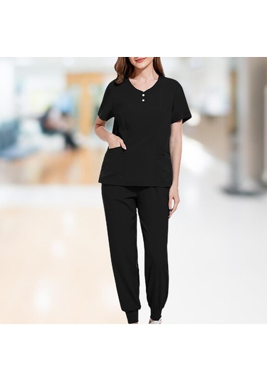 Dolıty Kadın Fırçalama Üniforma Seti Hemşire İş Xxl-siyah