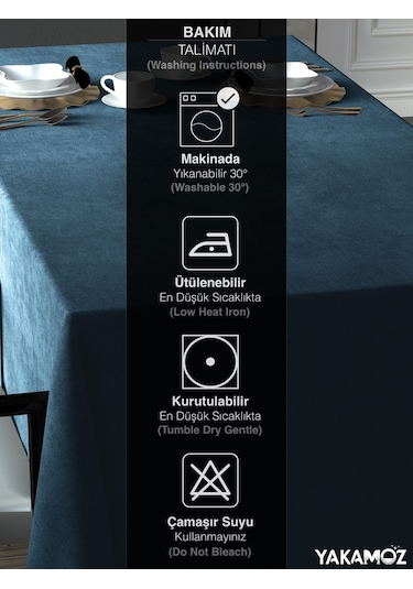 Güvercin Mavisi Kadife Dokulu Masa Örtüsü Dertsiz Velvet Touch Serisi Güvercin Mavisi