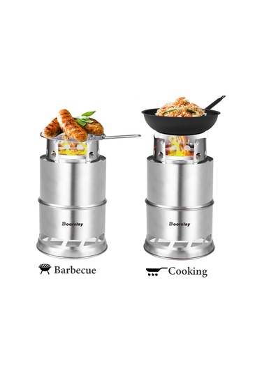 Mufunye Kamp Ve Yürüyüş Pişirme Ocağı Çıtır Fırınlanmış Odun Ve Alkol Pişirme - Taşınabilir Ve Katlanabilir, Rüzgar Engelli, Paslanmaz Çelik Çok Renkli