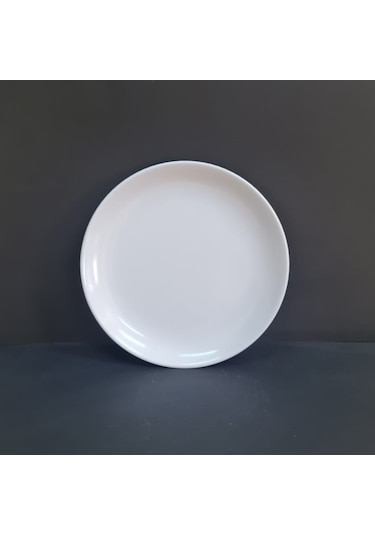 12 Adet Standart Düz Melamin Tatlı & Yemek Servis Tabağı 25 Cm - Beyaz Beyaz
