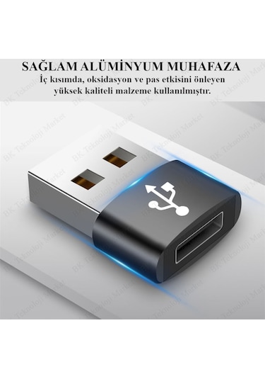 BK Teknoloji USB Erkek To Type-C Dişi Adaptör Şarj Data Çevirici