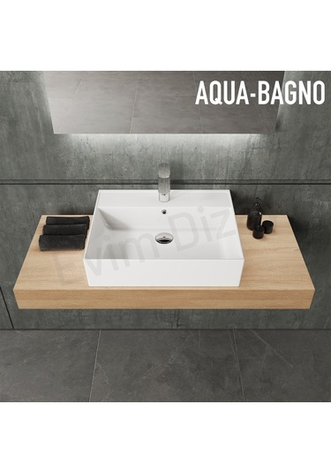 Aqua Bagno Plan Seramik Tezgah Üstü Kare Çanak Lavabo 55 x 45 CM