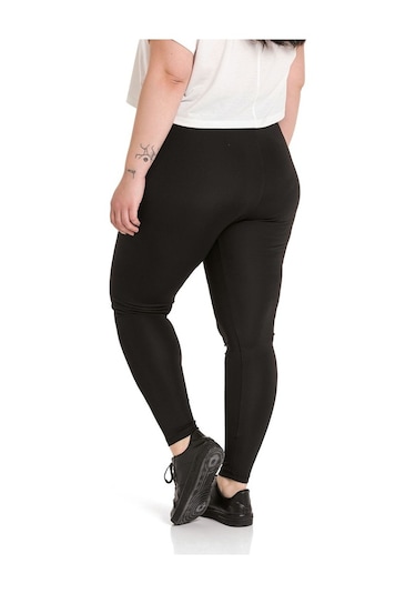 Büyük Beden Beli Lastikli Bilek Hizasında Siyah Bayan Tayt