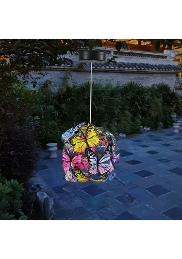 Novahub Demir Kelebek Top Sarkıt, Güneş Bahçe Dekorasyonu, Işık Yaratma, Kare Manzara, Açık Renk, Bahçe Atmosferi