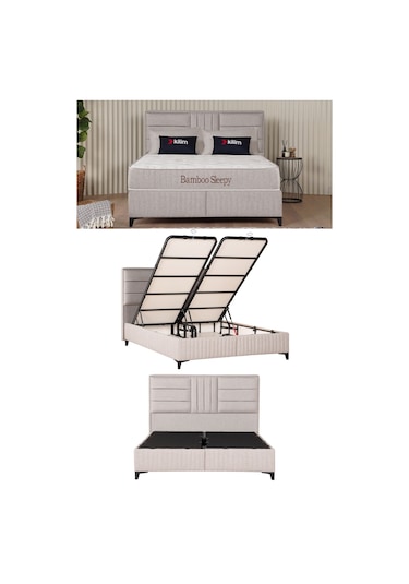 Kilim Mobilya Bamboo Sleepy Sandıklı Baza (Başlıksız) 160x200 Krem