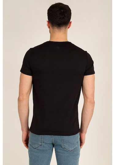 Erkek Siyah Slim Fit Bisiklet Yaka Basic T-shirt Siyah