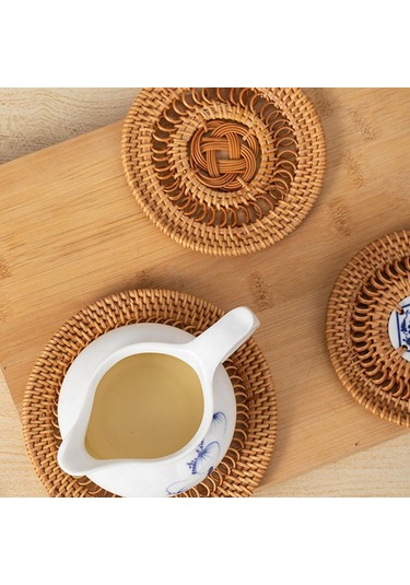 Suntek Tatil Yemeği Yemek Ev Için Yuvarlak Dokuma Servis 10cm Kahverengi