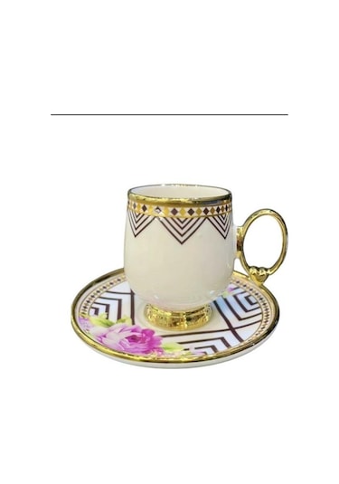 Roykıng Mor Çiçekli 6 Kişilik Kahve Fincan Takımı Mor