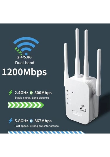 1200 Mbps Wifi Tekrarlayıcı Kablosuz Genişletici Wifi Güçlendirici 5g 2.4g Çift 300mbps 4 Antenna Bize Fiş