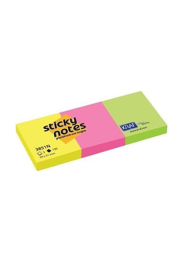 Kraf Yapışkanlı Not Kağıdı 38X51 Neon 3851N 3'Lü