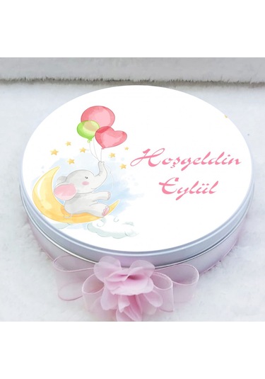 Ayda Fil Baskılı Metal Kutuda Bebek Çikolatası Uv Baskılı Madlen