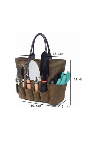 Symbee Kahverengi Kumaş Bahçe Aletleri Çantası - Sağlam Taşıma, Kolay Temizleme Ve Geniş Depolama Kapasitesiyle Bahçe, Çimen Ve Çiftlik İçin