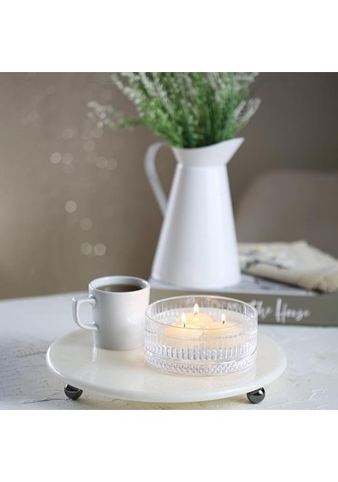 Akayev Mermer 28 CM Füme Boncuk Ayaklı Beyaz Yuvarlak Sunumluk