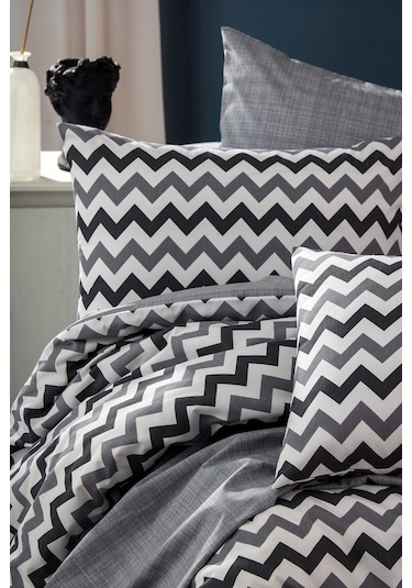 BonjardinHome Tek Kişilik %100 Pamuklu Gri Nevresim Takımı Gri Siyah
