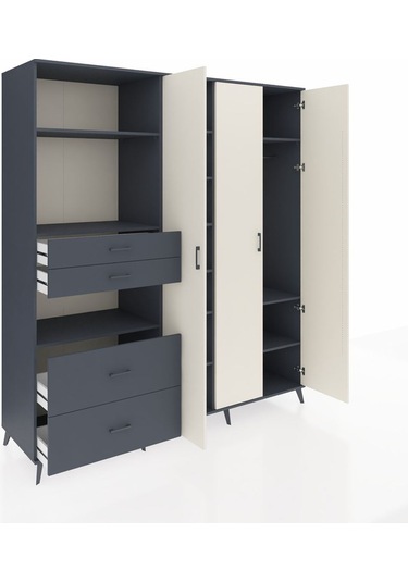 Kronos Dolap 12 Raflı 4 Çekmeceli Tek Askılı 220x59x243 Antrasit-aytaşı/antrasit Aytası/antrasıt