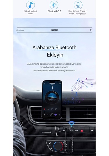Bluetooth 5.0 Aux 3.5 Mm Araç Kiti Yeni Nesil Şık Hızlı Son Nesil
