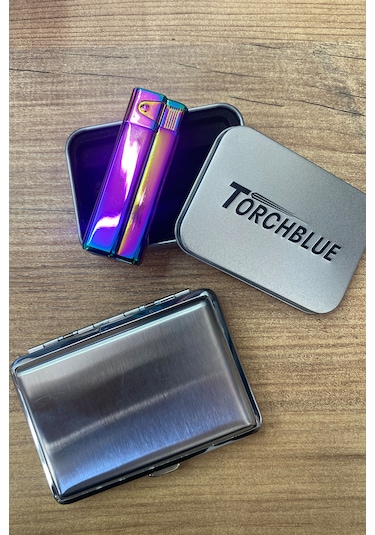 Ciyu Ticaret Torchblue Metal Çakmak ve Sigara Kutusu