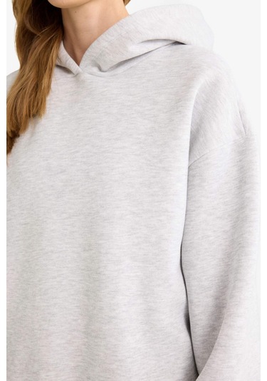 Defacto Relax Fit Kapüşonlu Basic Düz Kalın Sweatshirt D9935ax25wngr93 Gri