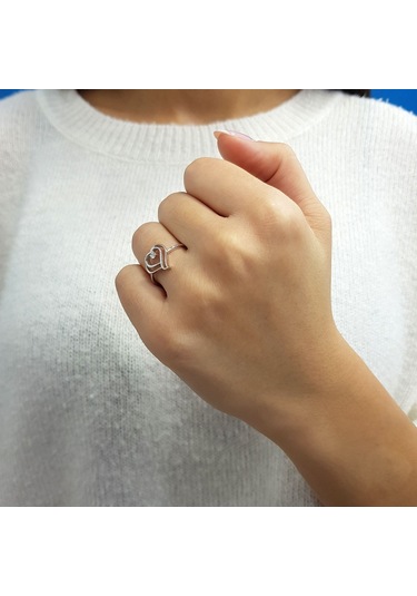 Lova Tek Taşlı Pırlanta Çifte Kalp Yüzük - 1040305