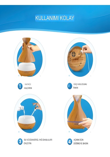 550 Ml Hava Nemlendirici Buhar Makinesi Ultrasonik Aroma Difüzör Oda Nemlendirici 7 Led Işıklı