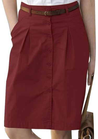 Şarap Kırmızısı Zanzea Bayan Yazlık Günlük Düğmeli Kısa Etekler 4xl Şarap Kırmızısı