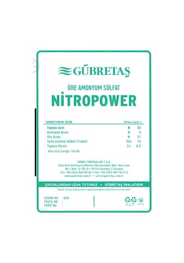 Gübretaş Nitropower 33 Üre Amonyum Sulfat Kükürt Azot Gübre 50 KG