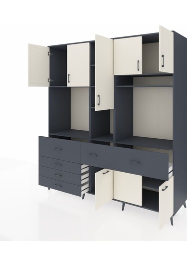 Kronos Dolap 10 Raflı 6 Çekmeceli 8 Kapaklı 220x59x243 Antrasit-aytaşı/antrasit Aytası/antrasıt