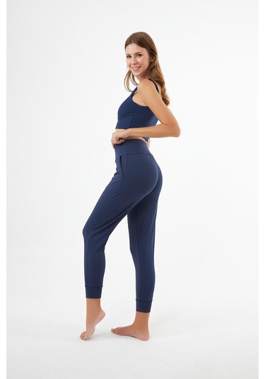 Lacivert Kare Yaka Crop Top Büstiyer Lacivert