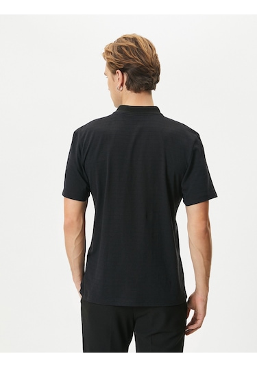 Koton Polo Yaka Tişört Düğme Detaylı Kısa Kollu Siyah 4sam10094mk Siyah