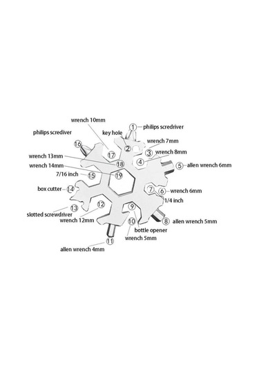 Mucit Home 19 In 1 Çok Fonksiyonlu Çelik Alyan Tornavida Açacak Kar Tanesi Anahtarlık