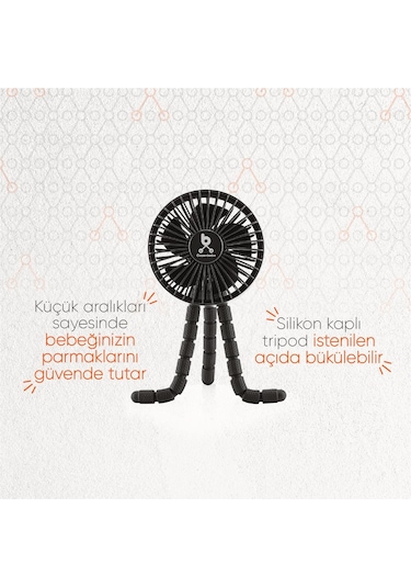 Gezenbebe Çok Fonksiyonlu Bebek Arabası Fanı Siyah