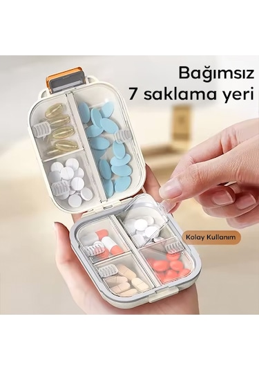 Ezere Taşınabilir Seyahat İlaç Kutusu 7 Gün Bölmeli Büyük İlaç Kutusu - Krem Krem