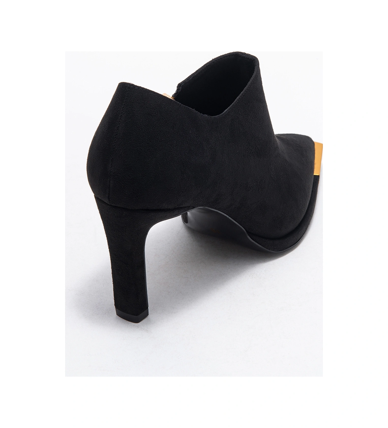 Sona Siyah Süet Altın Detaylı Fermuarlı Kadın Bilekte Topuklu Ayakkabı SIYAH SUET