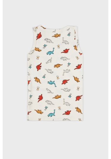 Lela Desenli Streç Pamuklu Bisiklet Yaka Atlet Boxer 2'Li Iç Giyim Erkek Çocuk Takım 6651010 Ekru-Kırmızı