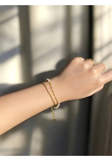 Çift Sıra Boncuklu Zincir Zarif Kadın Bileklik