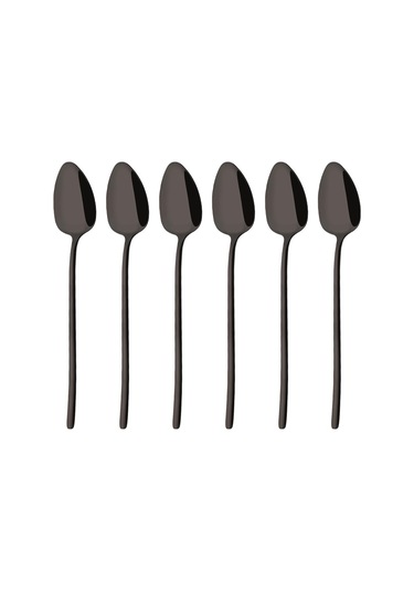 Siyah 6 Adet Mavi Altın Çay Kaşığı Seti 18/10 Paslanmaz Çelik Çay Kaşığı Gümüş Küçük Tatlı Kahve Kaşığı 5.5 İnç