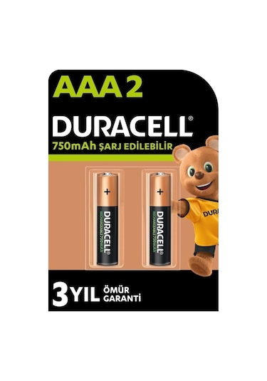 Duracell AAA 750 mAh 1.2 V Şarj Edilebilir İnce Kalem Pil 2'li Paket - HR03 / DC2400