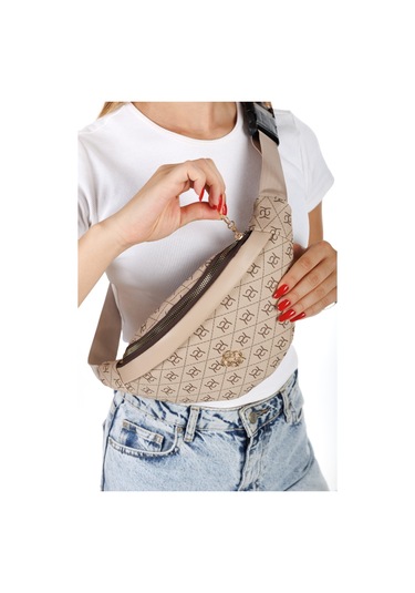 Newish Polo Kadın Desenli Çapraz Omuz Askılı Bel Ve Omuz Çantası 2 Adet New345- Bej - Kum